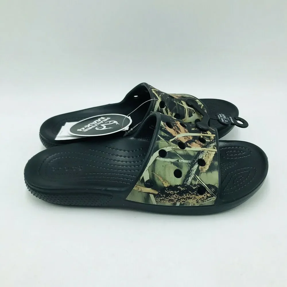 Crocs Men's 7 Women's 9 Classic Realtree Slides Black Camoflauge Camo NWT